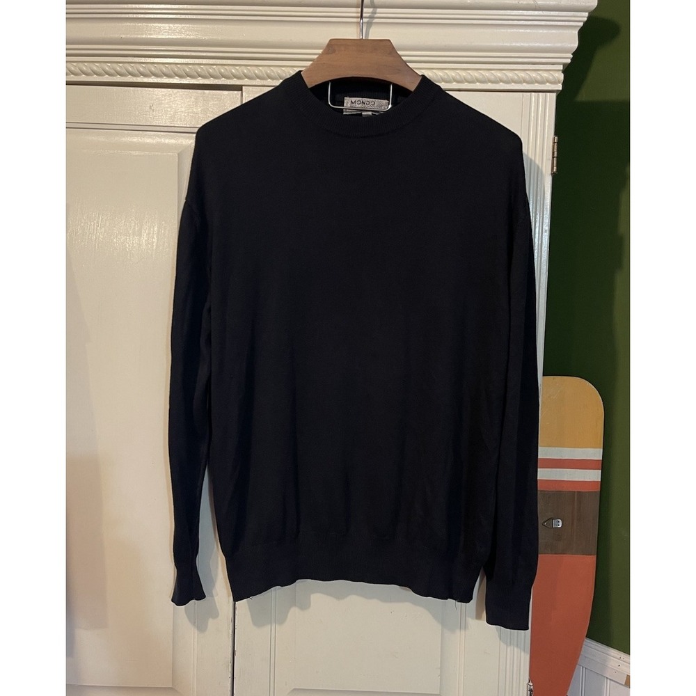 Mondo De Marco Italian Sweater Men Large Black Long Sleeve Lightweight Preppy